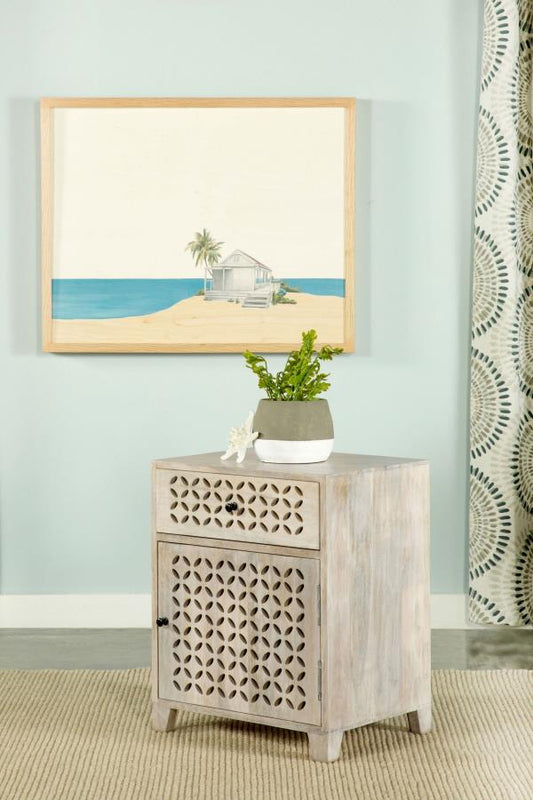 August 1-drawer Trellis Pattern Storage Cabinet White Washed Default Title