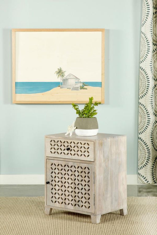 August 1-drawer Trellis Pattern Storage Cabinet White Washed Default Title