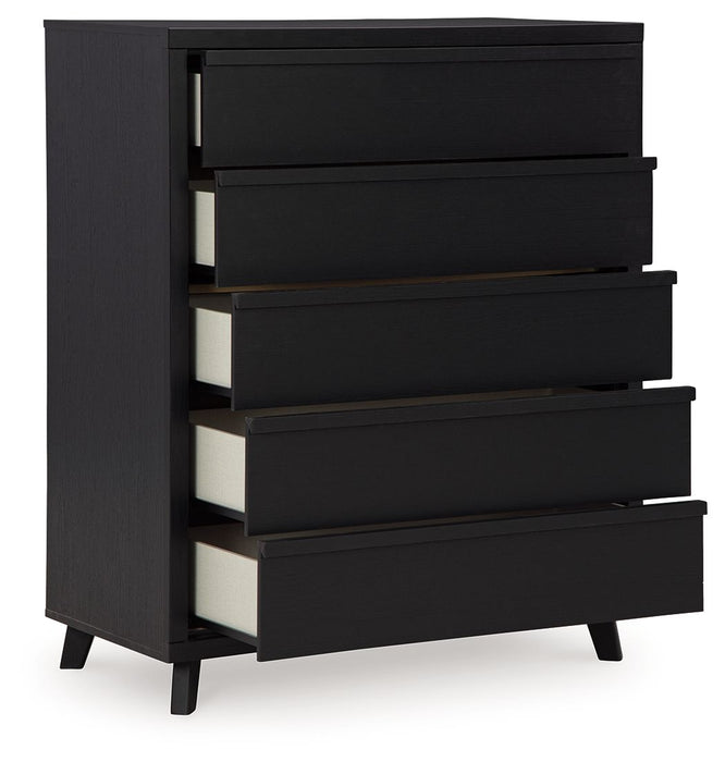 Danziar - Black - Five Drawer Wide Chest