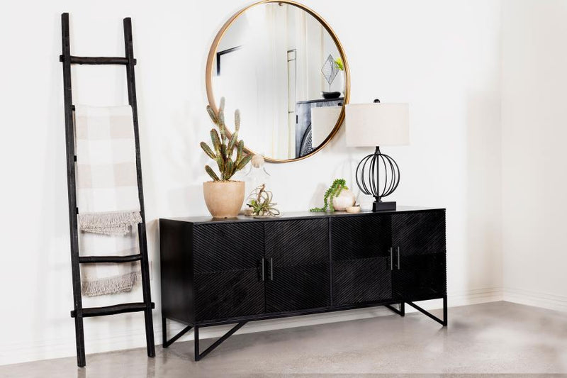 Riddell 4-door Wood Reeding Accent Cabinet Matte Black Default Title