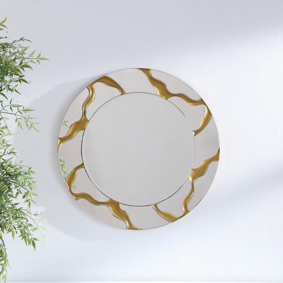 Dorinda 36 x 36 Inch Round Kintsugi Style Wall Mirror Gold Default Title