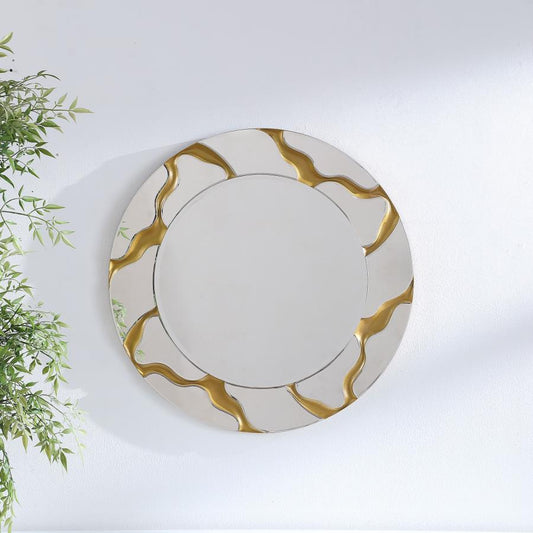 Dorinda 36 x 36 Inch Round Kintsugi Style Wall Mirror Gold Default Title