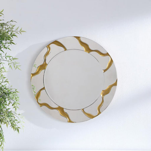 Dorinda 36 x 36 Inch Round Kintsugi Style Wall Mirror Gold Default Title