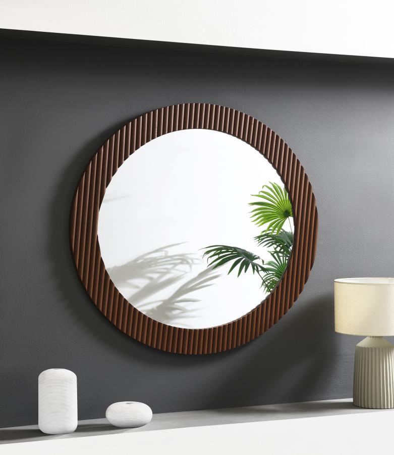 Dexter 40 x 40 Inch Round Reeding Frame Wall Mirror Brown Default Title