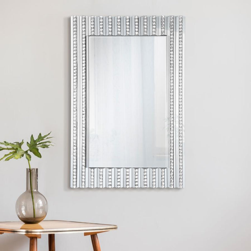 Aideen 32 x 47 Inch Acrylic Crystal Wall Mirror Silver Default Title