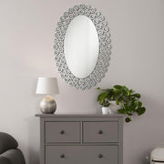 Colleen 31 x 47 Inch Oval Wall Mirror Crystal Flowers Silver Default Title