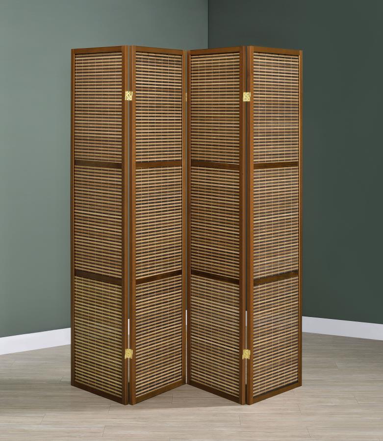 Browning 4-panel Bamboo Room Divider Folding Screen Walnut Default Title