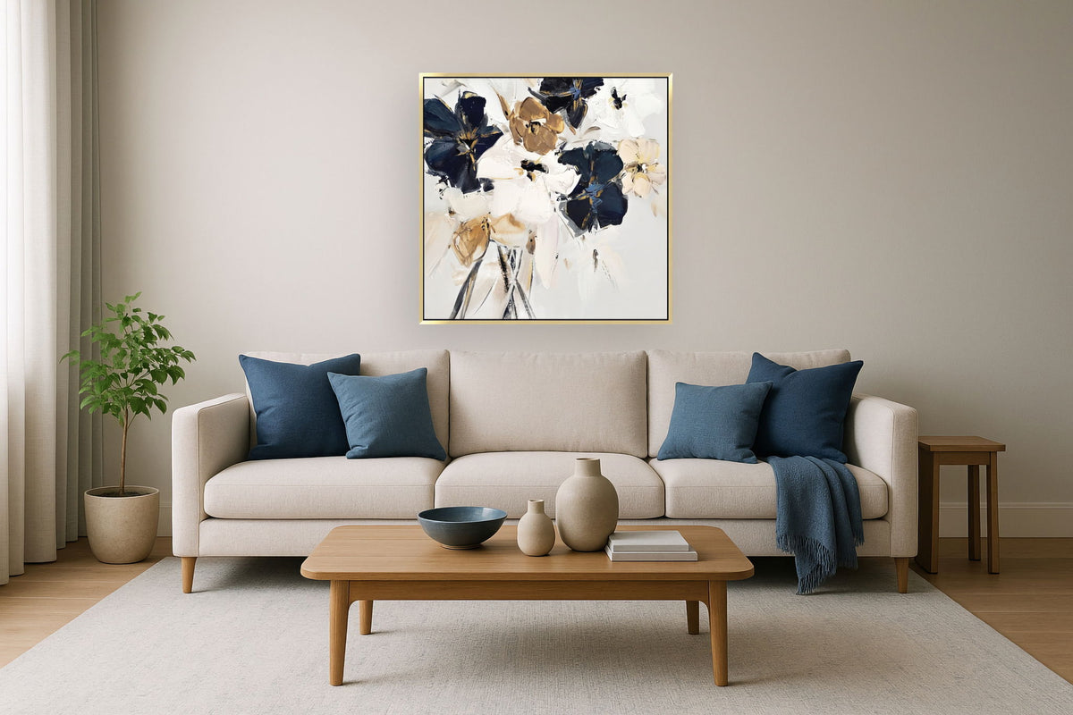 Midnight Petal Sonata - 35" x 35" Framed Wall Art - Gray