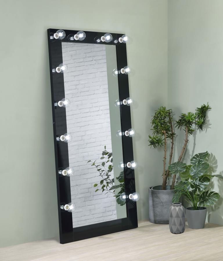 Zayan 32 x 71 Inch Floor Mirror LED ing Gloss Black High Gloss