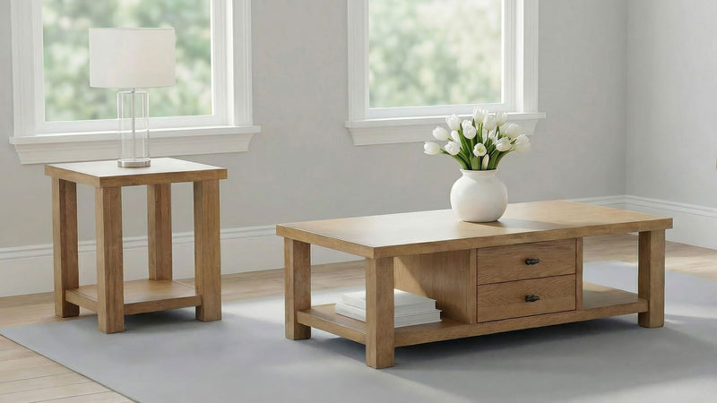 Beasley 2-Piece Wood Coffee Table Set Golden Oak