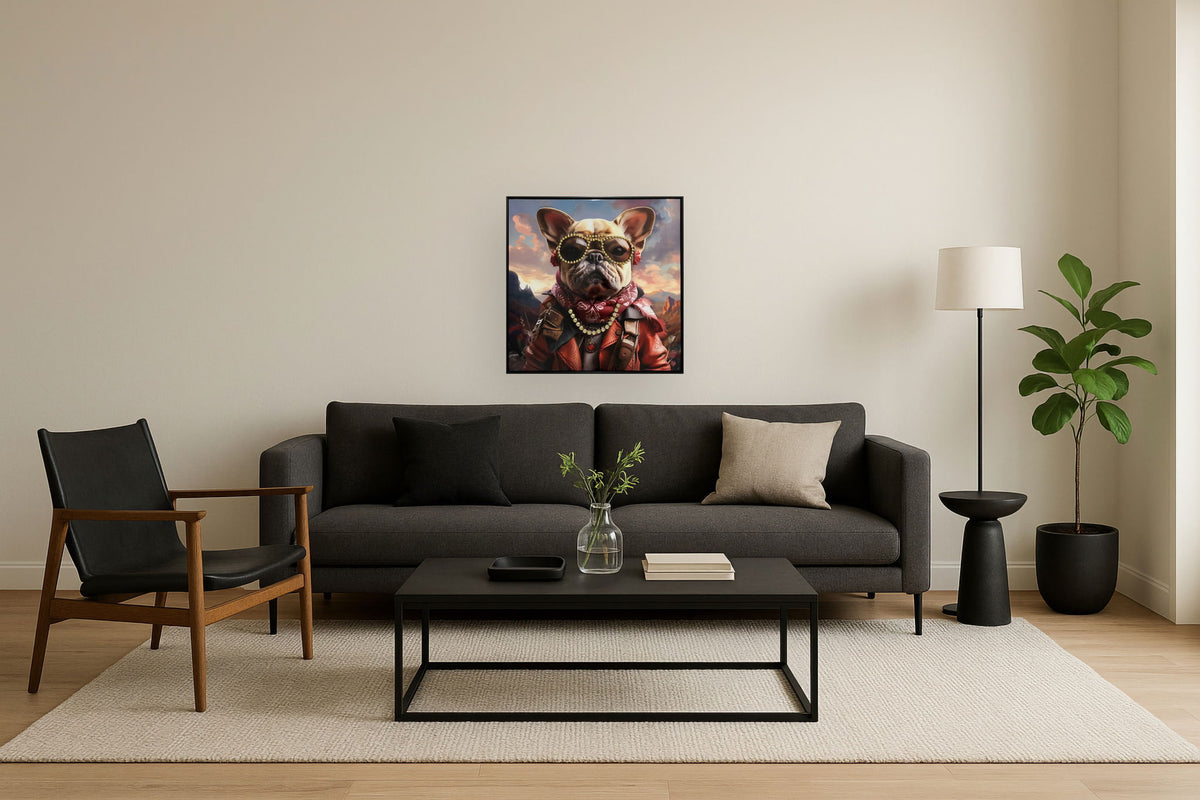 Bejeweled Explorer Pup - 25" x 25" Framed Wall Art - Dark Brown