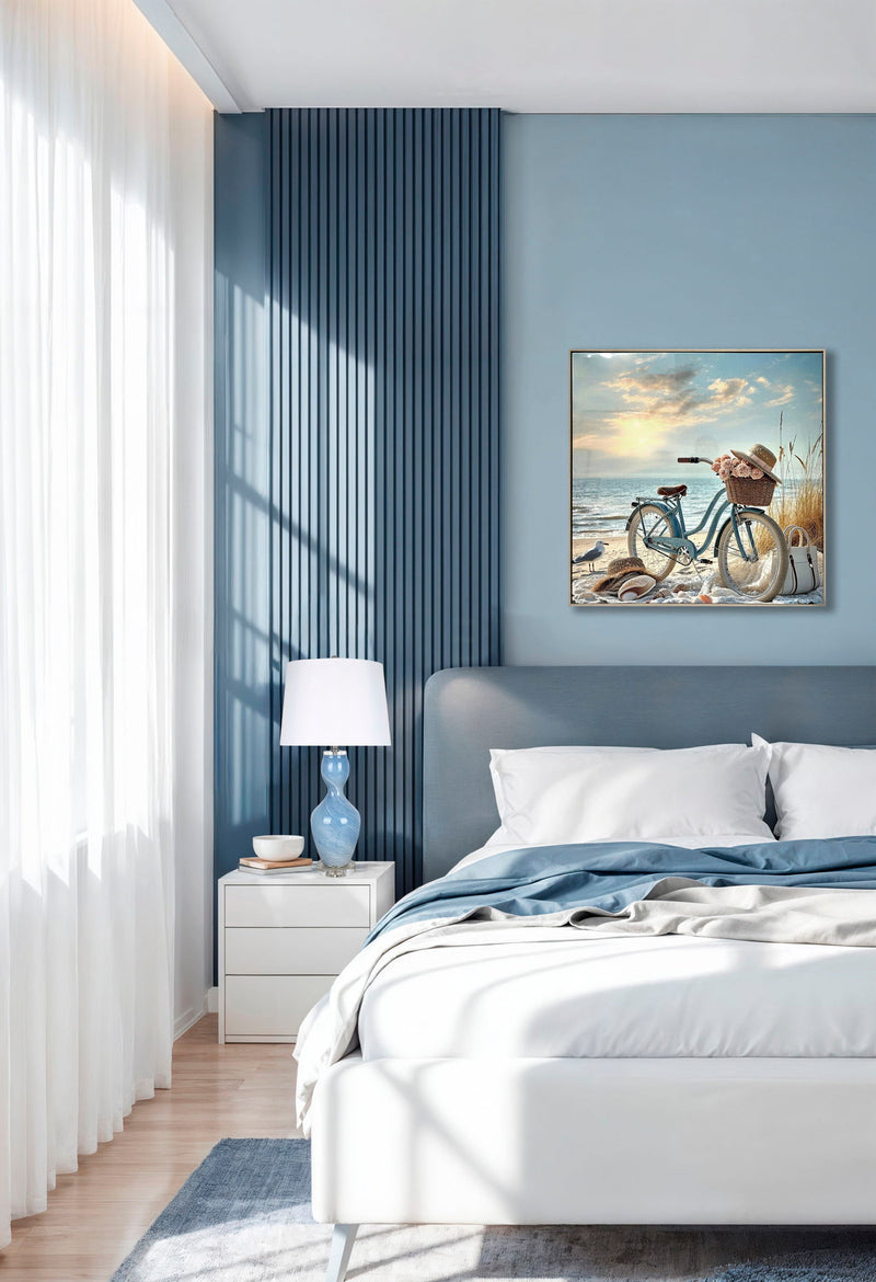 "Seaside Journey" Gloss Canvas In Frame - Blue / Beige / Brown