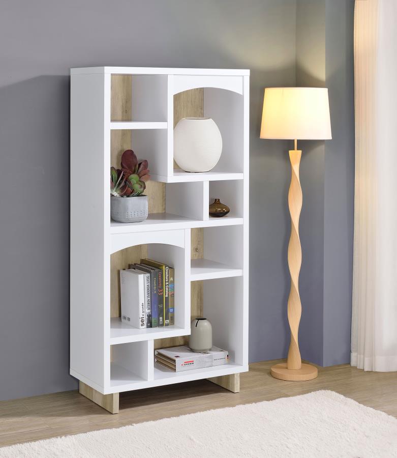 Dalton 65-inch 6-shelf Bookcase White and Distressed Pine Default Title