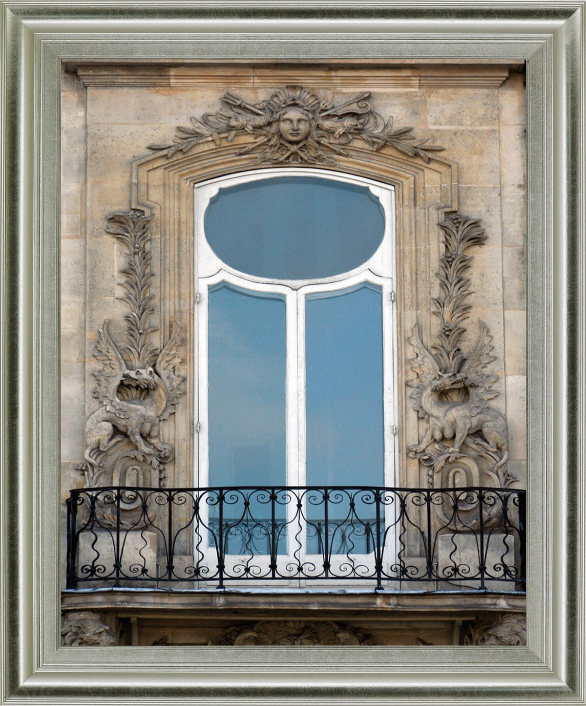 Ornate Balcony Gaze - 28" x 34" Framed Wall Art - Gray