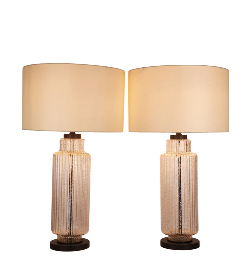 Lumina Ripple Ribbed Glass & Metal Table Lamp (Set of 2) - Clear Glass With Gold Flecks / Oil Bronze