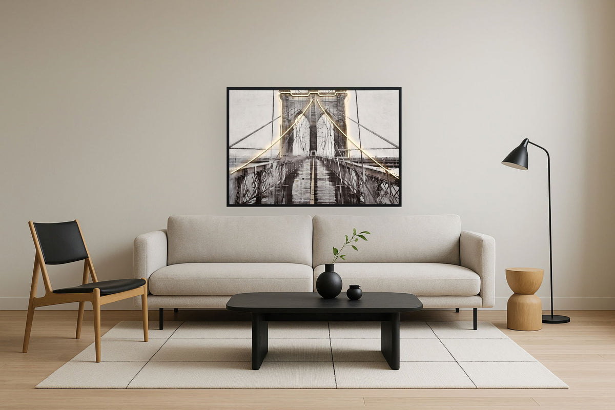 "Luminous Crossing" Hand-Embellished LED In Frame - Black / White / Dark Gray
