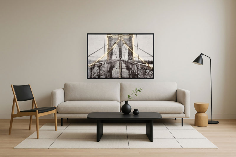 "Luminous Crossing" Hand-Embellished LED In Frame - Black / White / Dark Gray