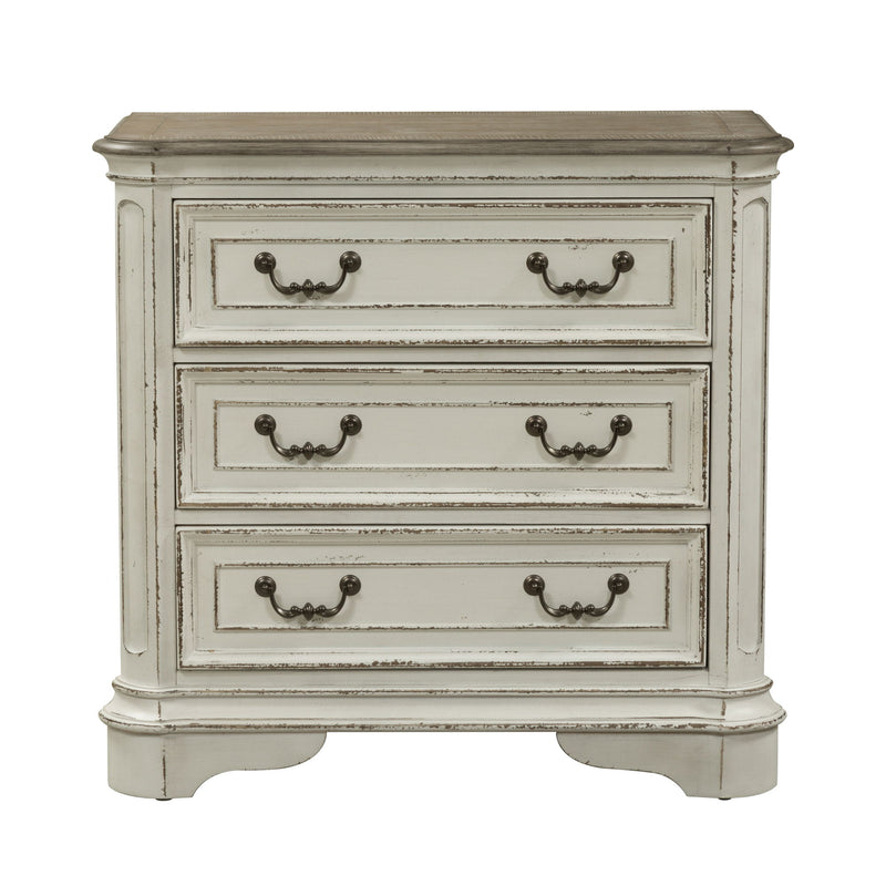 Magnolia Manor - 3 Drawer Bedside Chest With Charging Station - Antique White