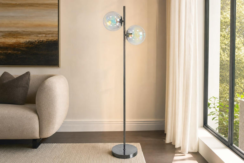 "Celestial Radiance" Metal Floor Lamp With Iridescent Glass Globes - Gun Metal Iridescent Glass
