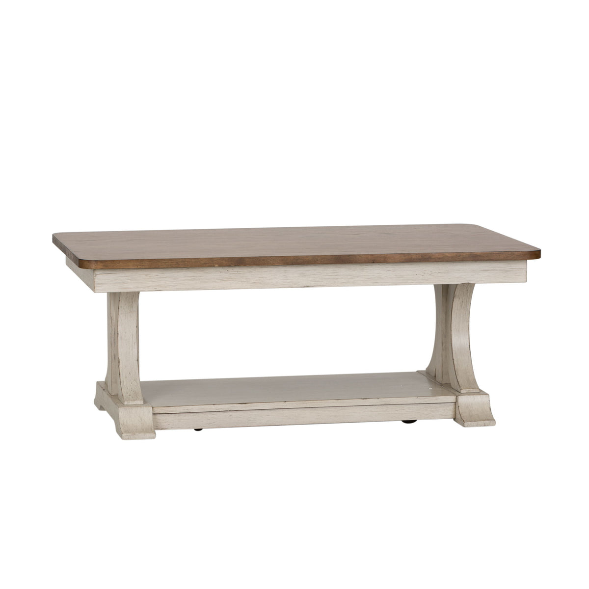Farmhouse Reimagined - Rectangular Cocktail Table - Antique White / Chestnut Tops