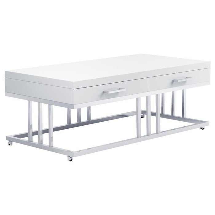 Dalya - 2-Drawer Rectangular Coffee Table - White High Gloss