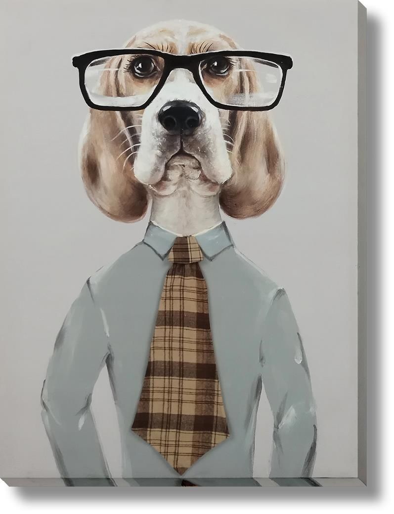 Dapper Hound Boss - 30" x 40" Framed Wall Art - Gray