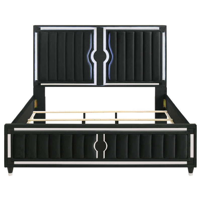 Ravenne Velvet Upholstered Eastern King LED Panel Bed Black
