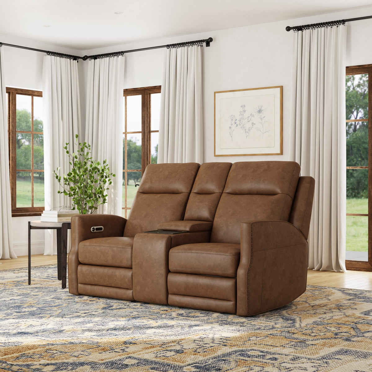 Flexsteel Maxwell Power Reclining Loveseat with Console, Power Headrests and Lumbar