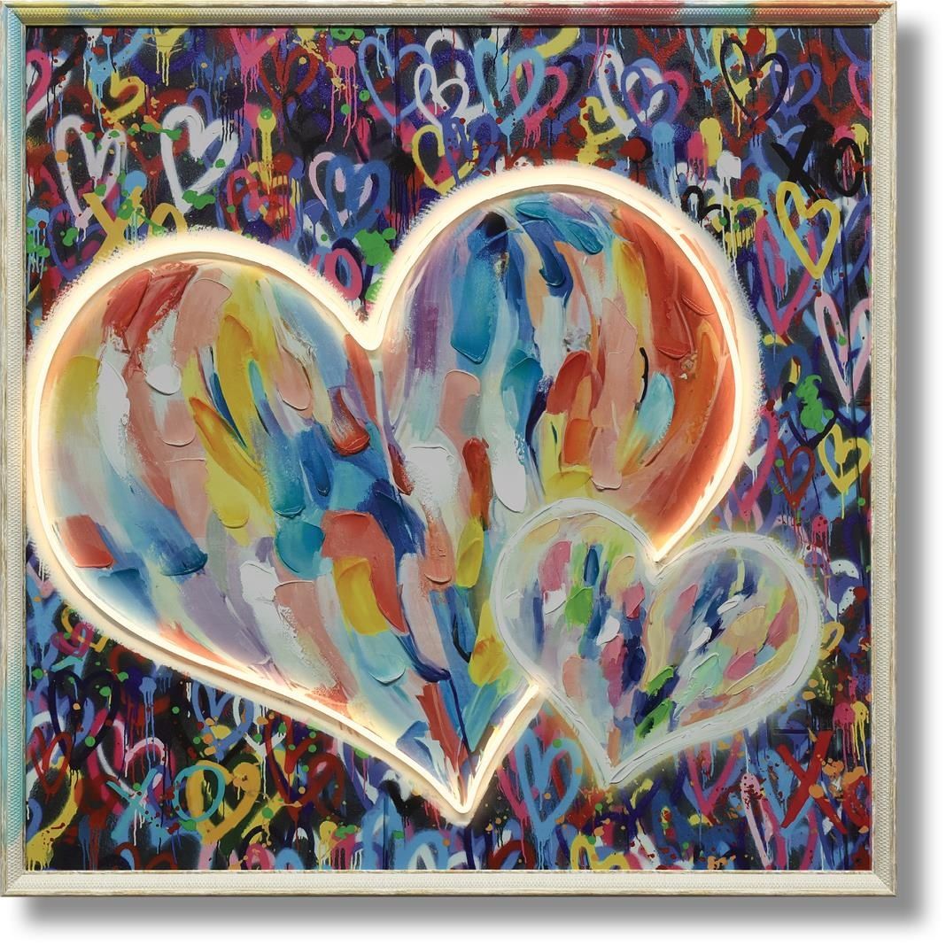 Radiant Brush Heart - 33" x 33" Framed Wall Art - Blue