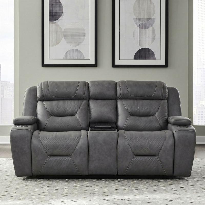 Chapman - Leather Loveseat With Cooling Console P2 & ZG - Aline Blue Gray