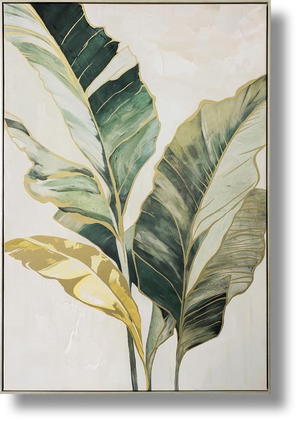 Verdant Gilded Leaves - 33" x 48" Framed Wall Art - Green