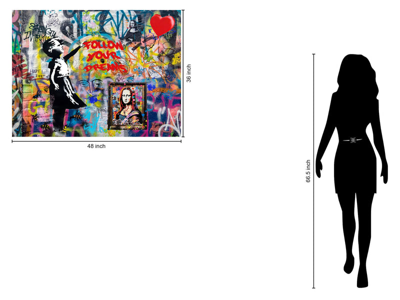Heart Balloon Graffiti - 36" x 48" Framed Wall Art - Red