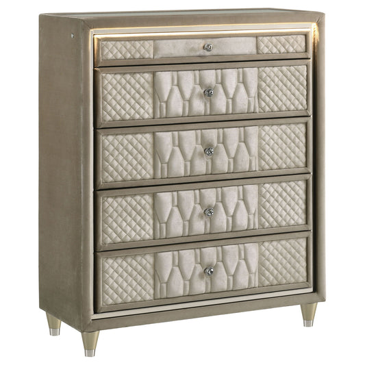 Lorient 5-drawer LED Chest of Drawers Ivory and Camel
