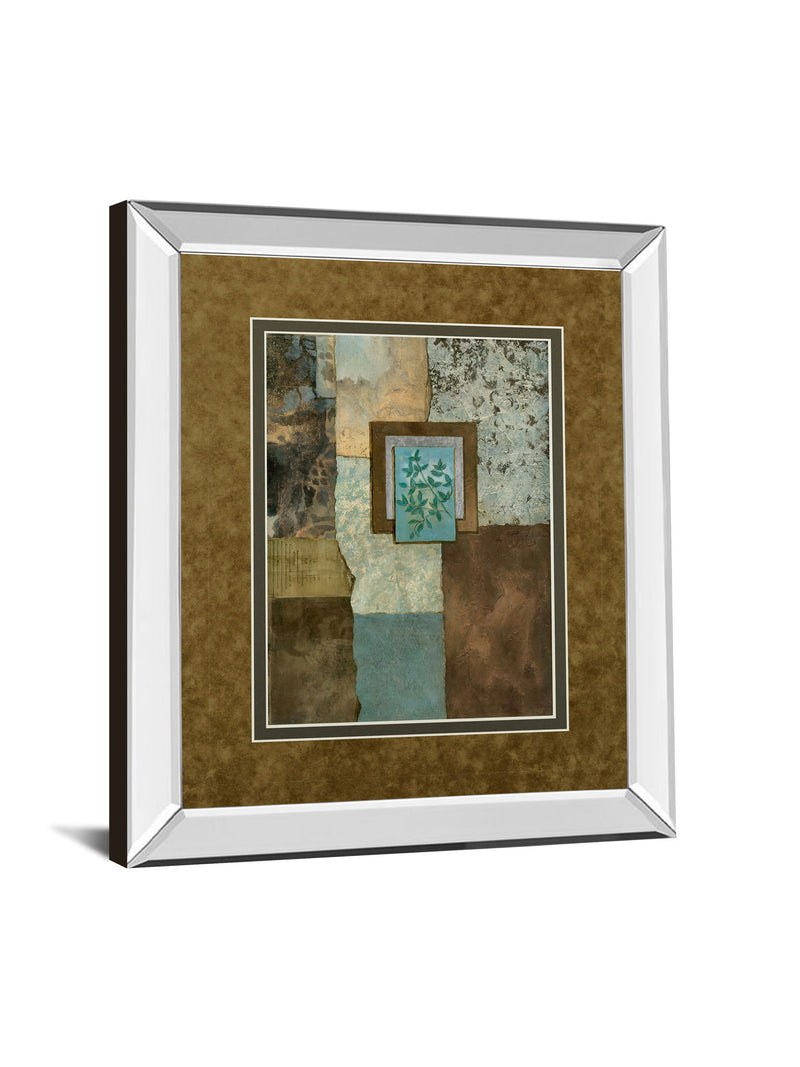 Petites Fleurs Sur Le Bleu Il By Norm Olson - Mirror Framed Print Wall Art - Light Brown