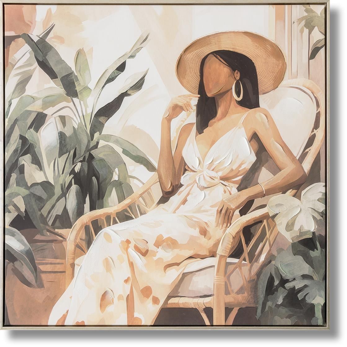 Sunlit Veranda Muse - 33" x 33" Framed Wall Art - Beige