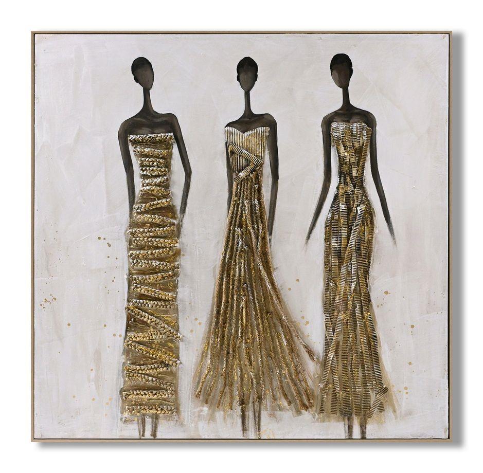Golden Silhouette Trio - 40" x 40" Framed Wall Art - Beige
