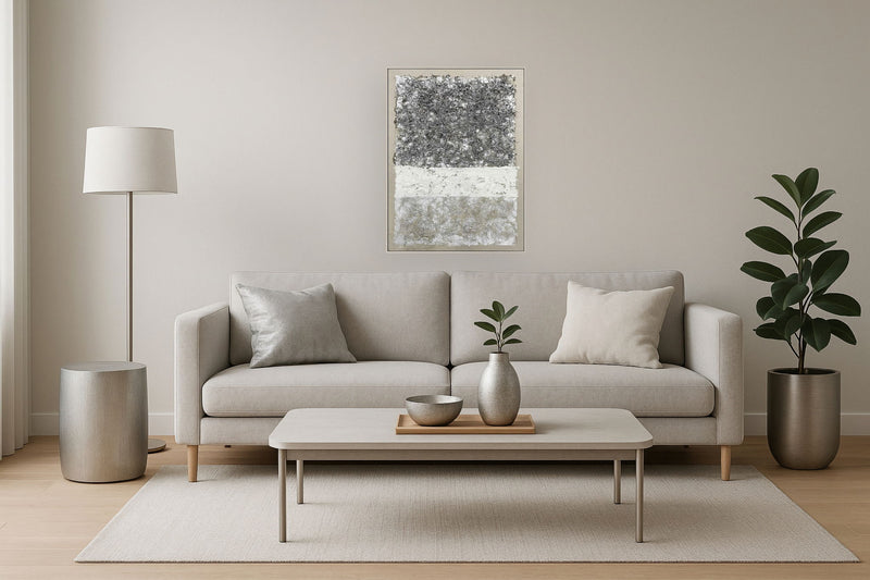 Tundra Texture Layers - 36" x 48" Framed Wall Art - Pearl Silver