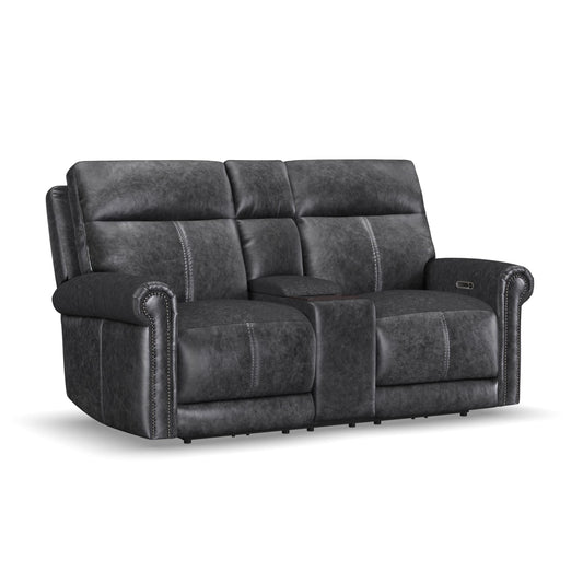 Flexsteel Alexander Power Reclining Loveseat with Console, Power Headrest & Lumbar