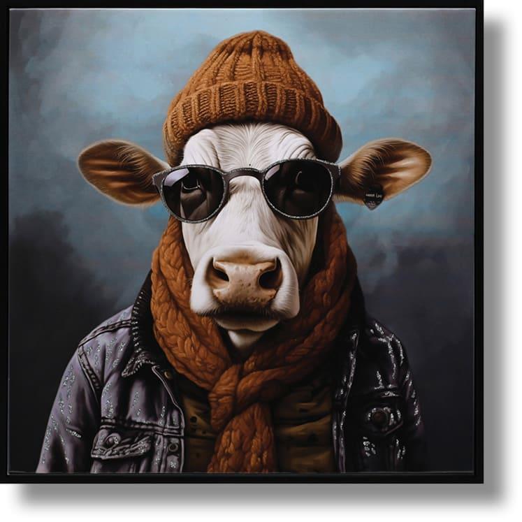 Urban Bovine Attitude - 25" x 25" Framed Wall Art - Brown Dark Gray