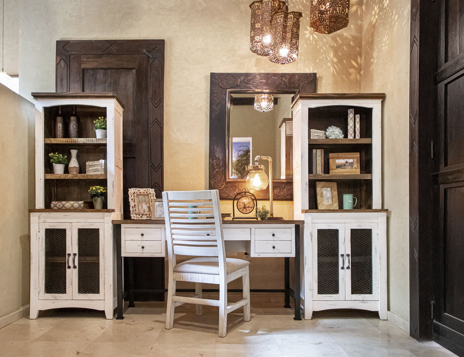 Pueblo White - Desk - Antiqued White / Brown