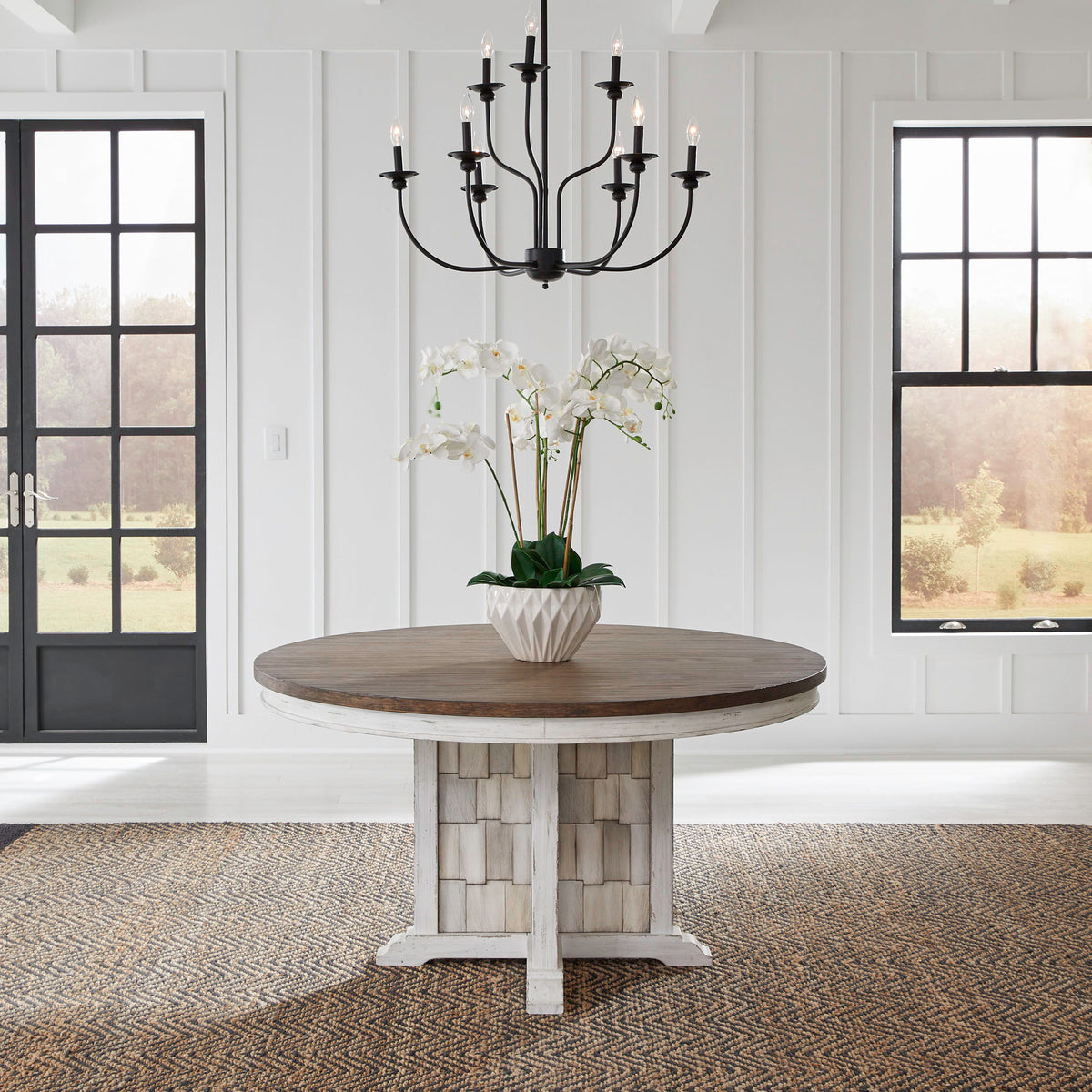 River Place - Pedestal Table - Riverstone White & Tobacco