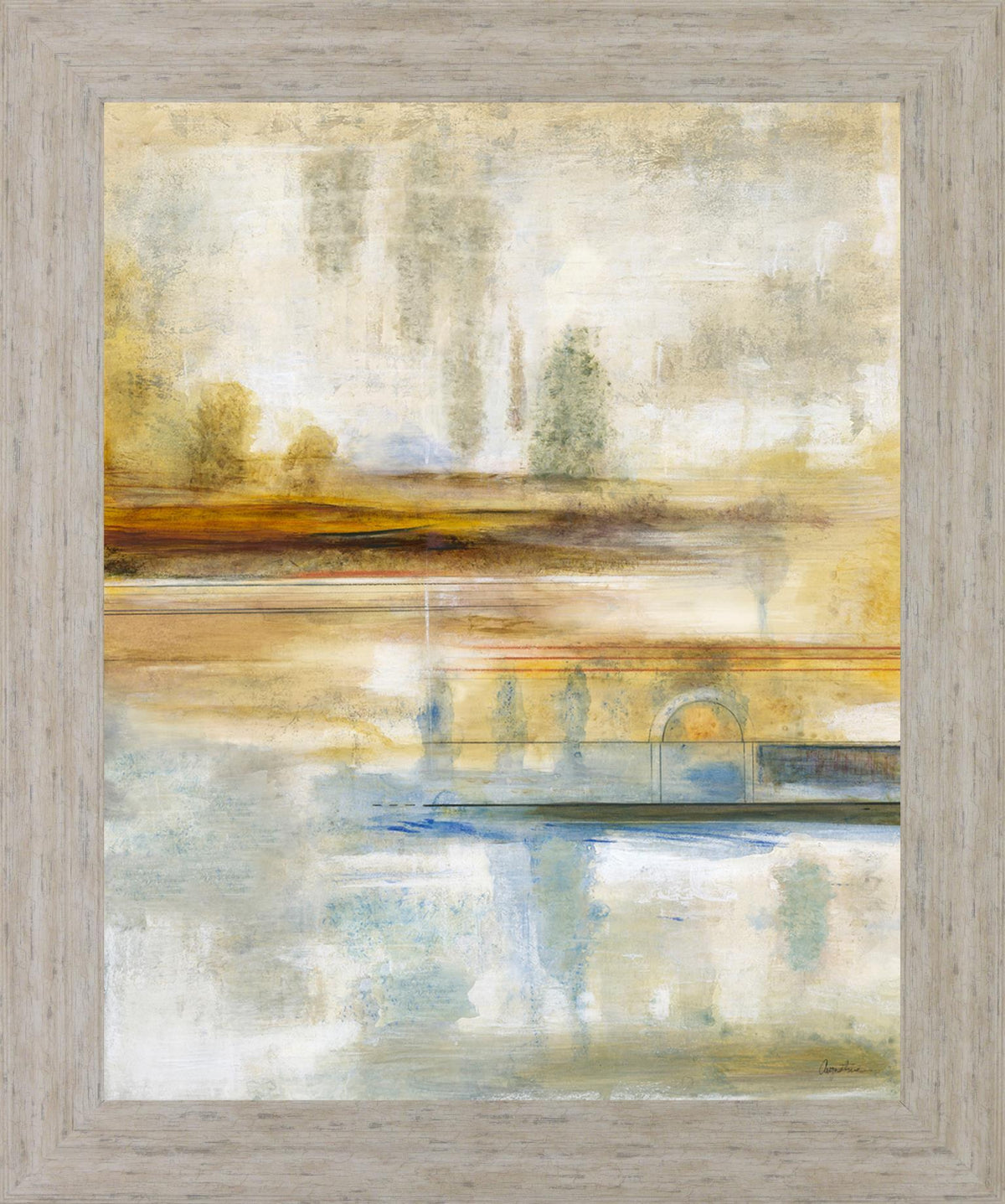 Golden Misty Horizon - 28" x 34" Framed Wall Art - Beige