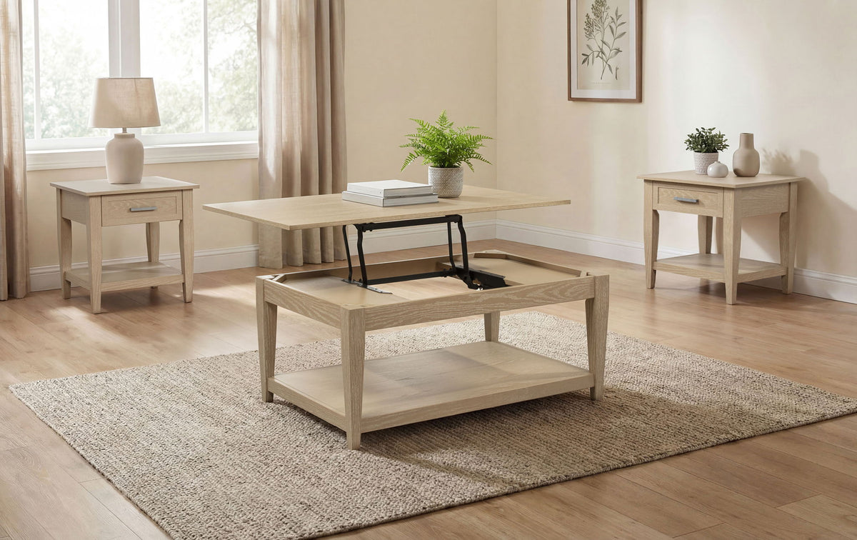 Lindenton 3-piece Wood Lift-Top Coffee and End Table Set Blonde