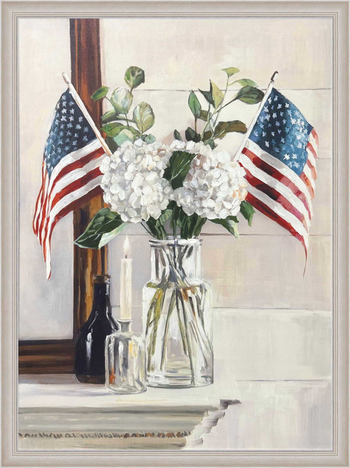 Patriotic Petals Hand-Embellished Canvas In Frame - Ivory / Brown