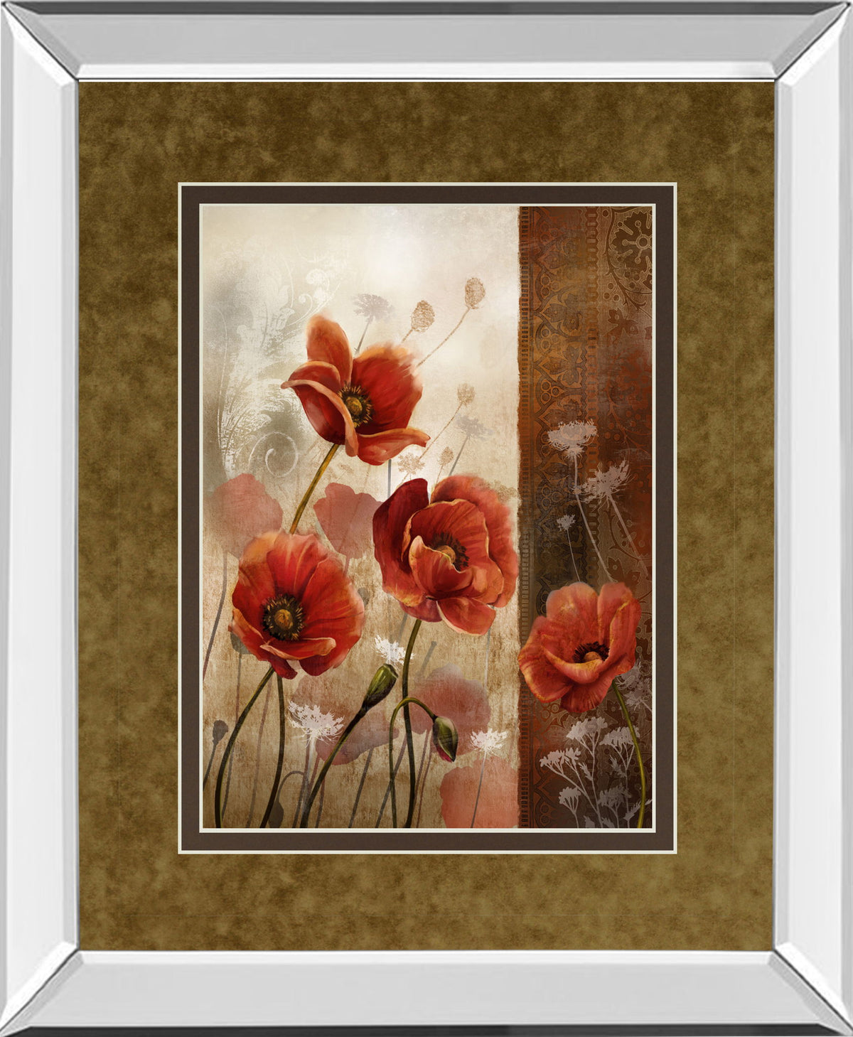 Wild Poppies Il By Conrad Knutsen - Mirror Framed Print Wall Art - Light Brown
