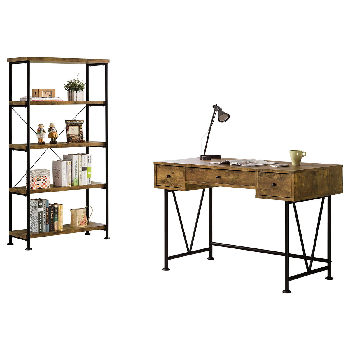 Analiese 2-piece Computer Desk Bookcase Set Rustic Nutmeg
