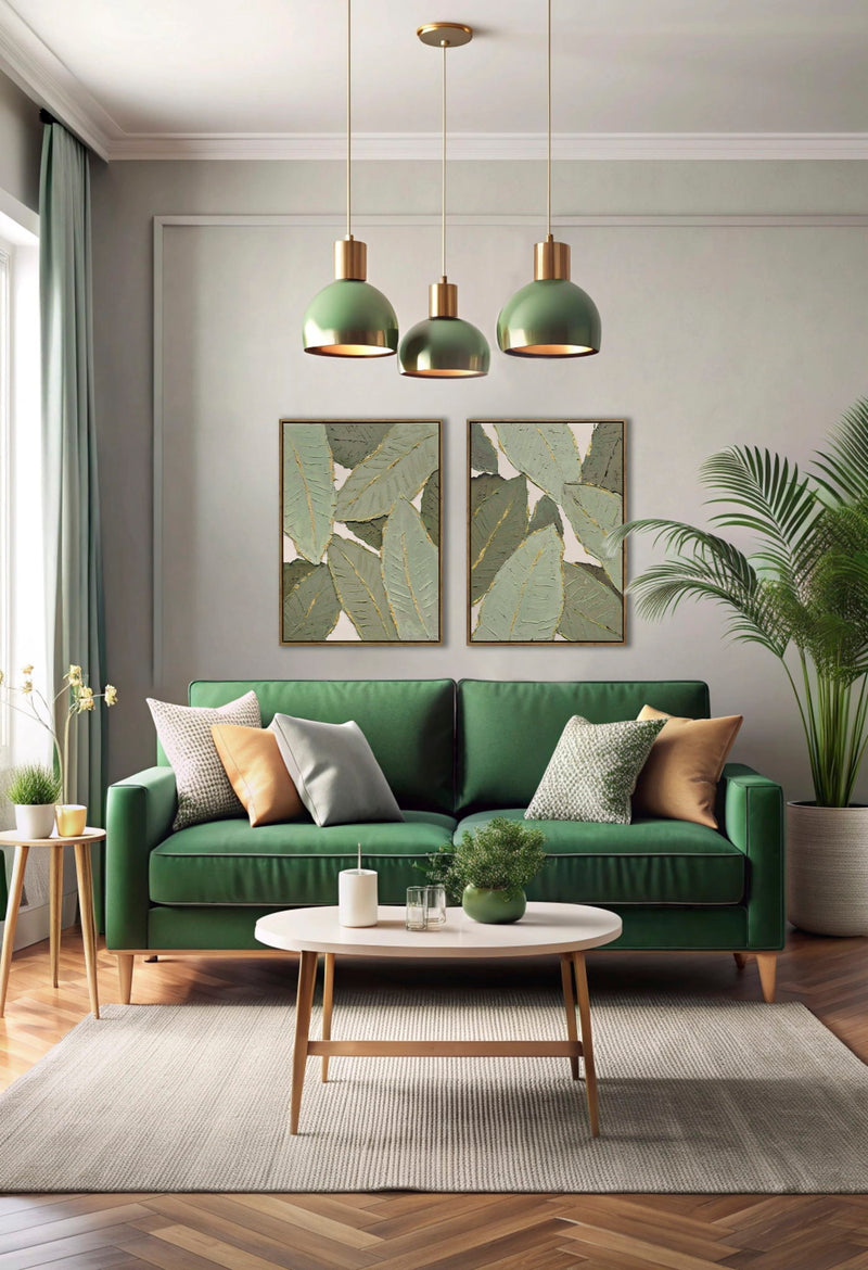 "Verdant Essence II" Hand-Embellished Canvas In Frame - Green / Gold / Natural Wood