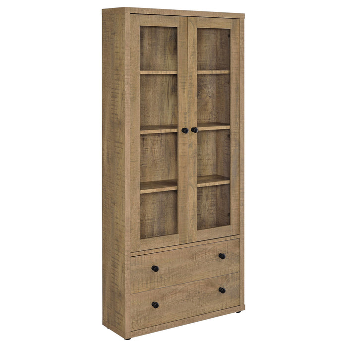 Hawthorne - 4-Shelf Glass Door Tall Cabinet With Drawers - Mango