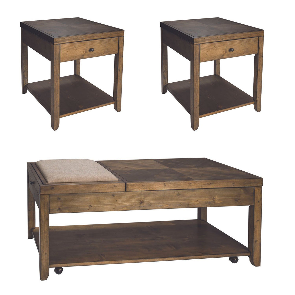 Mitchell - 3 Piece Table Set (1 Cocktail 2 End Tables) - Nutmeg