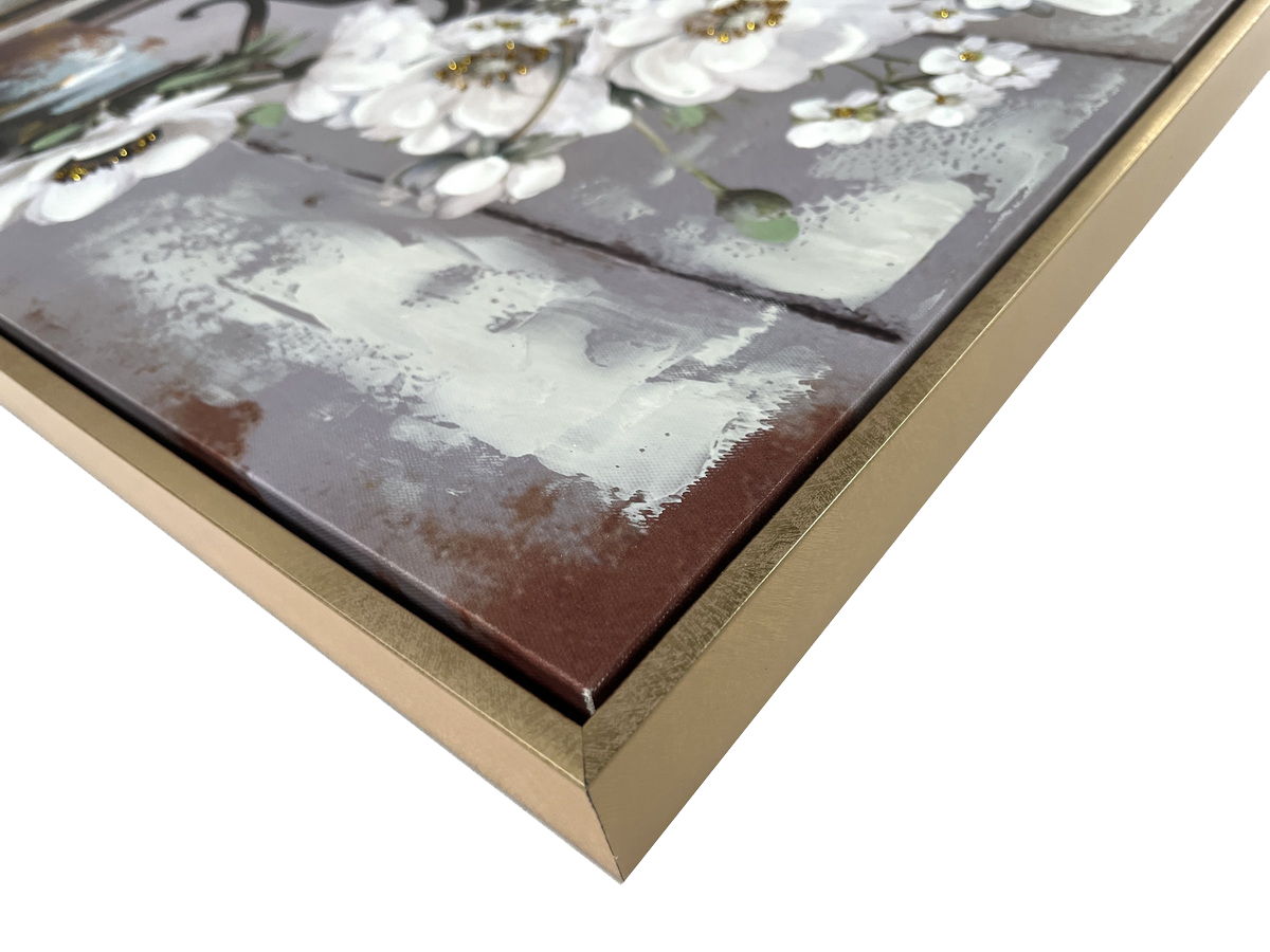 Rustic Blossoms Study Hand-Embellished Canvas In Frame - Blue / Gray